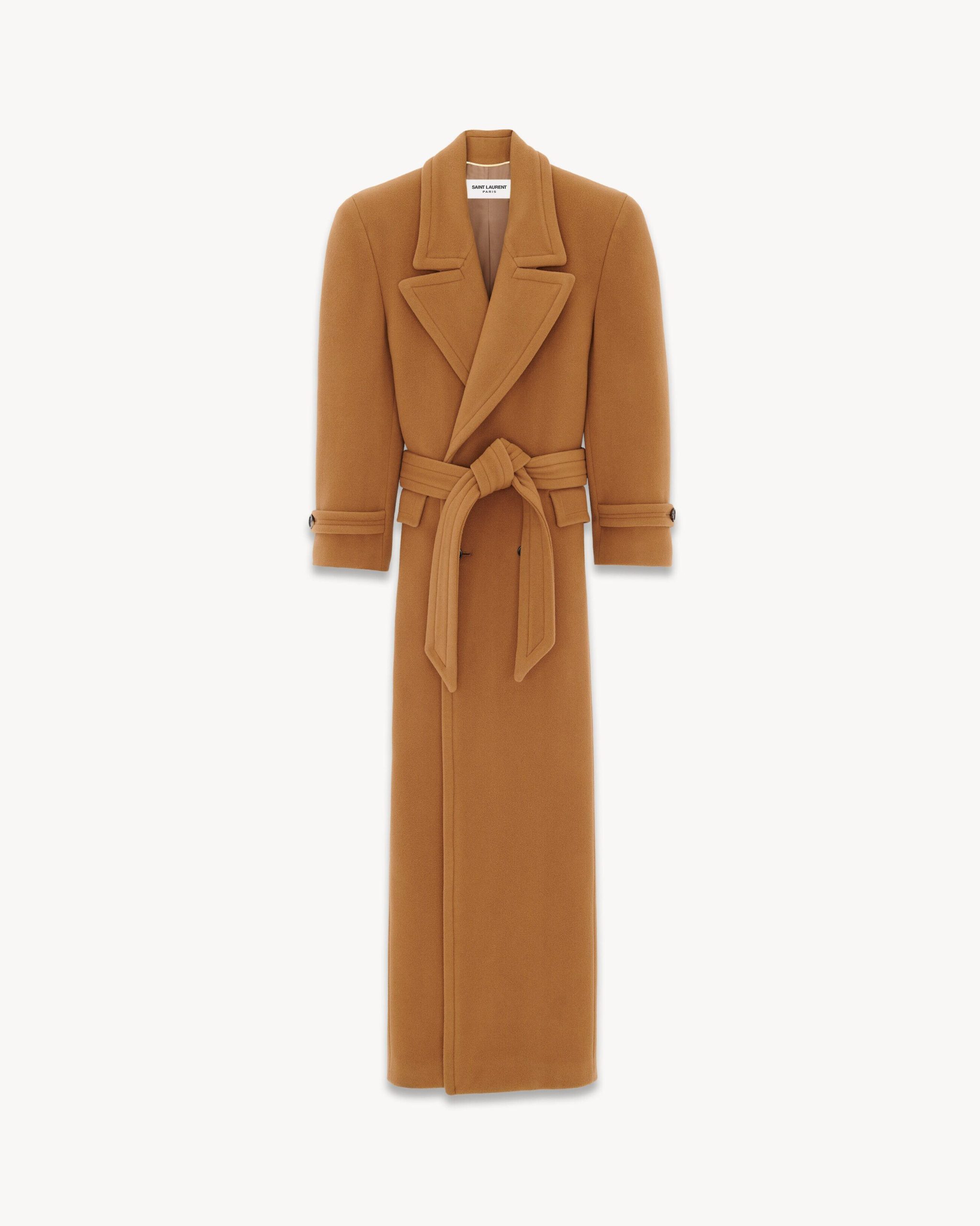 Saint Laurent Paris O1S1Wg111224 Oversized Coat In Wool Felt In Camel, Women's (Size Small)