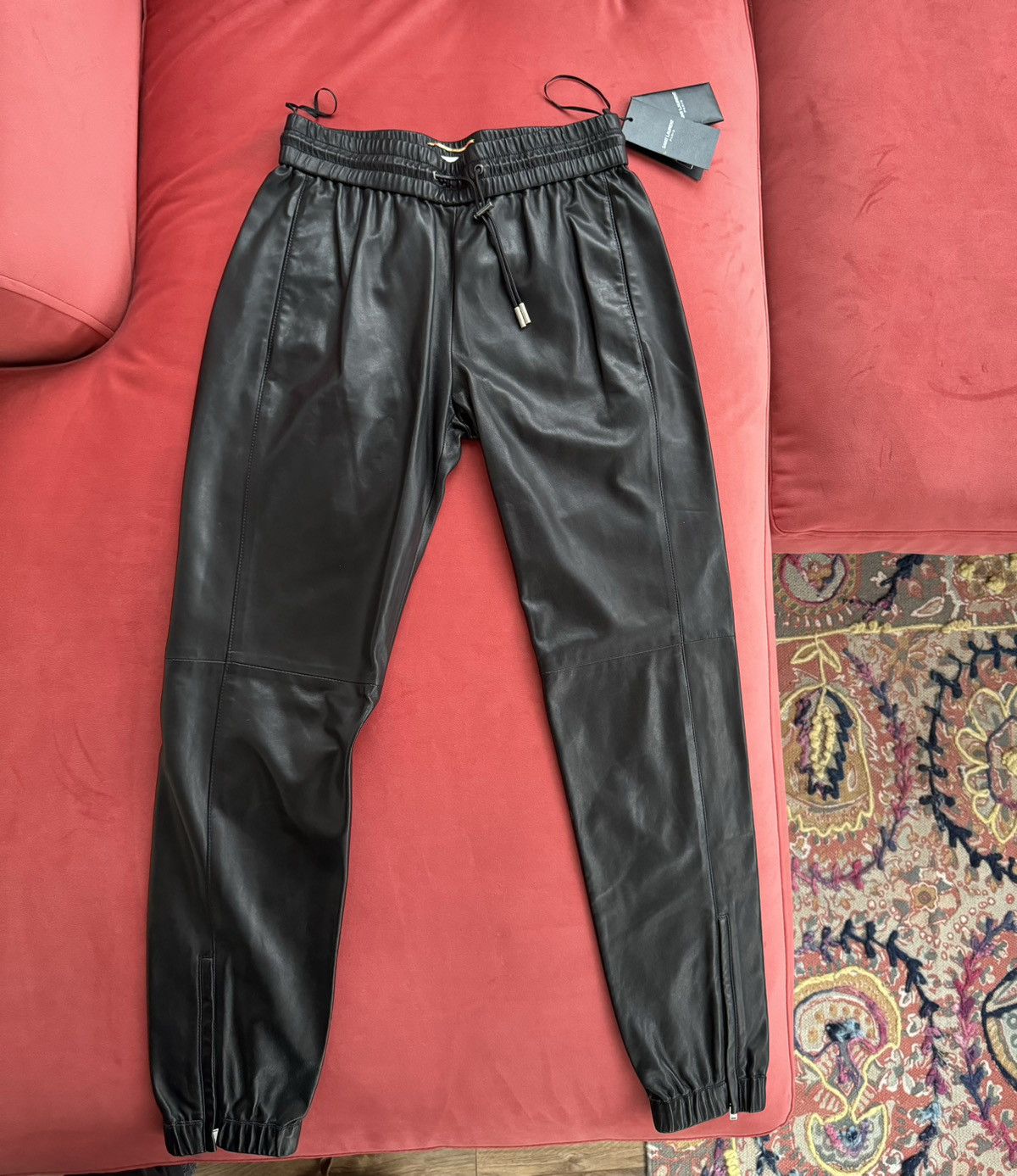 Saint Laurent Paris Saint Laurent Super Soft Leather Trousers, Size 36 Fr, S in Black, Women's