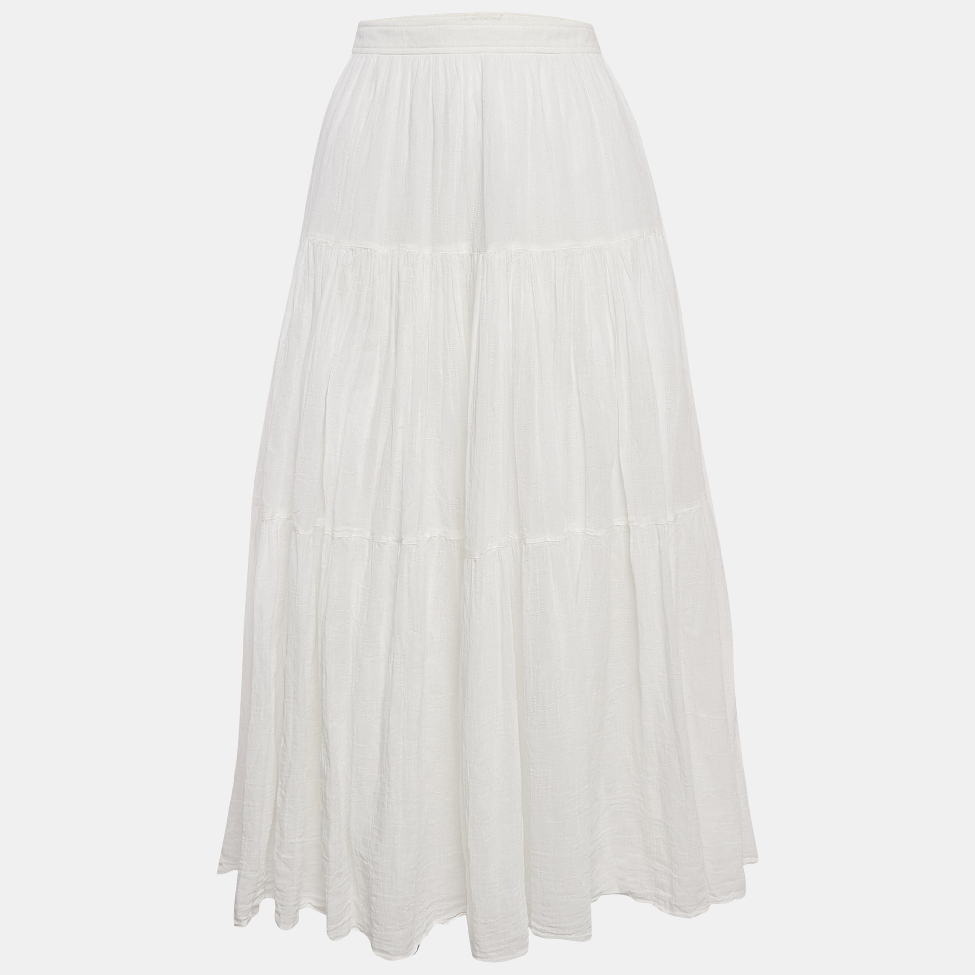 Saint Laurent Paris White Textured Cotton Tiered Maxi Skirt M