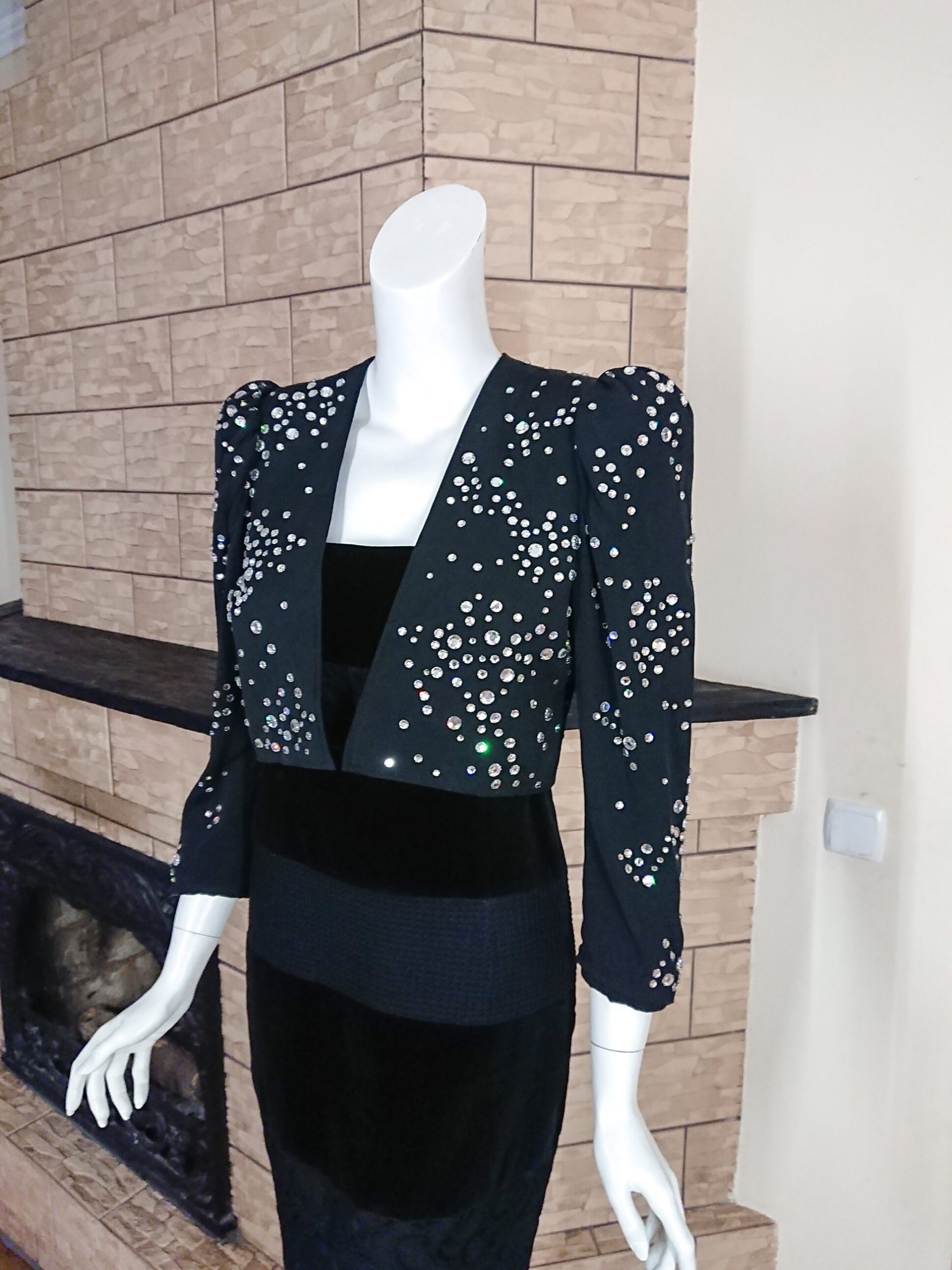 Saint Laurent Rare Vintage 80S Ysl Rive Gauche Dressy Bolero Cropped Blazer With Crystal Rhinestones France Paris Size 40