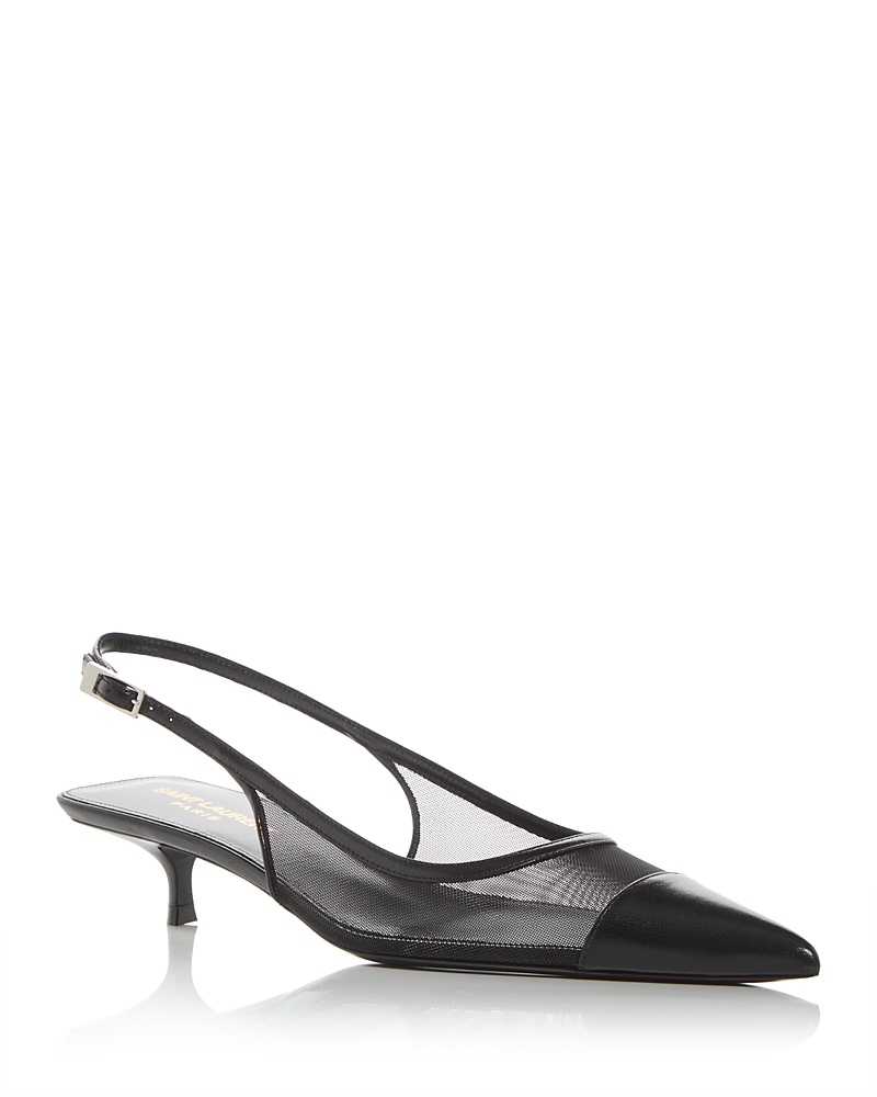 Saint Laurent Women's Oxalis Slingback Kitten Heel Pumps