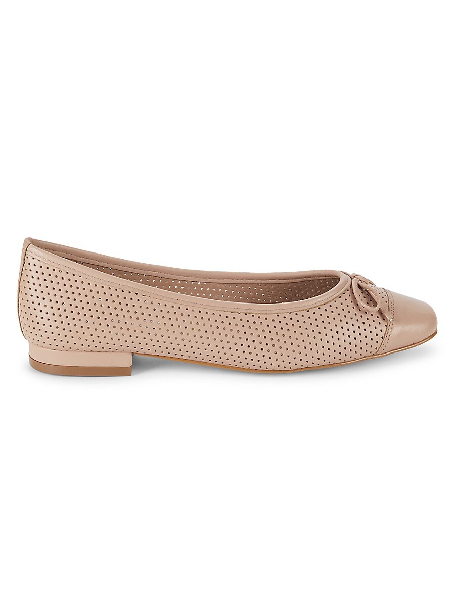 Saks Fifth Avenue Women's Danielle Faux Leather Perforated Bow Ballet Flats - Nude - Size 8