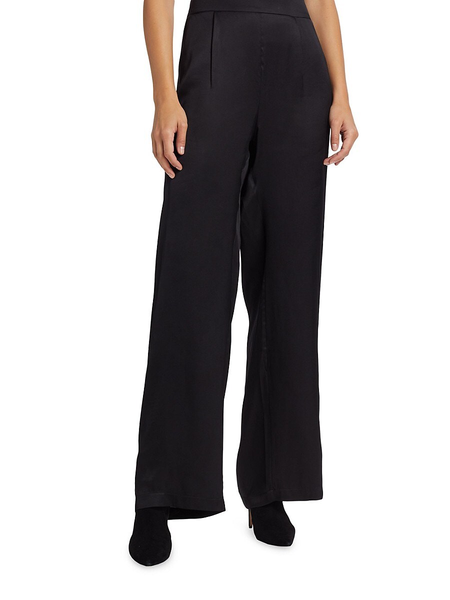 Saks Fifth Avenue Women's Pleated Satin Wide-Leg Pants - Black - Size S