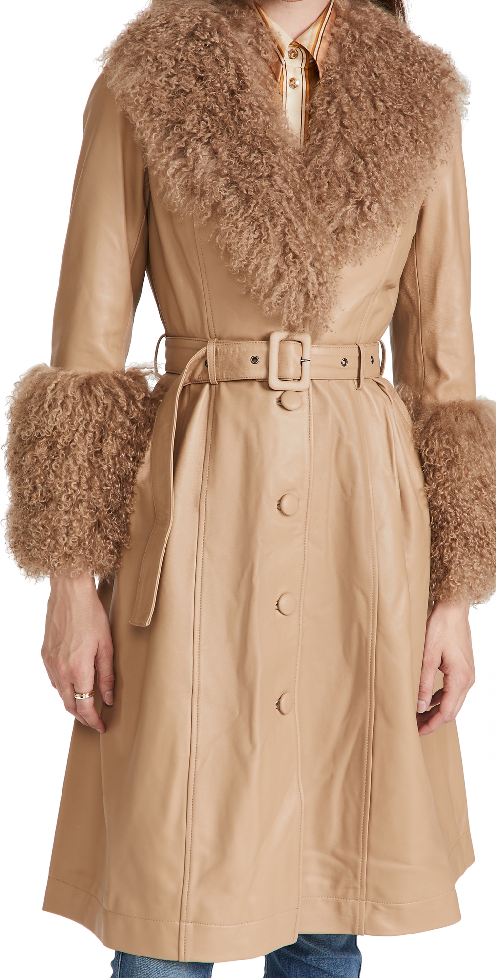 Saks Potts Foxy Shearling Trench Coat Beige 3