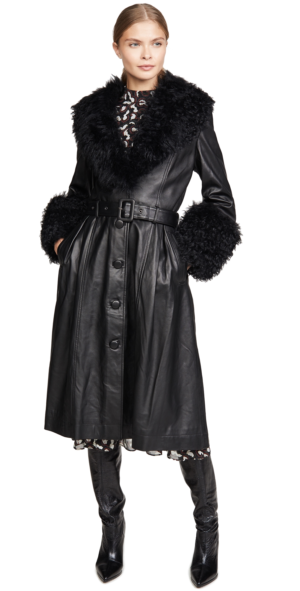 Saks Potts Foxy Shearling Trench Coat Black 2