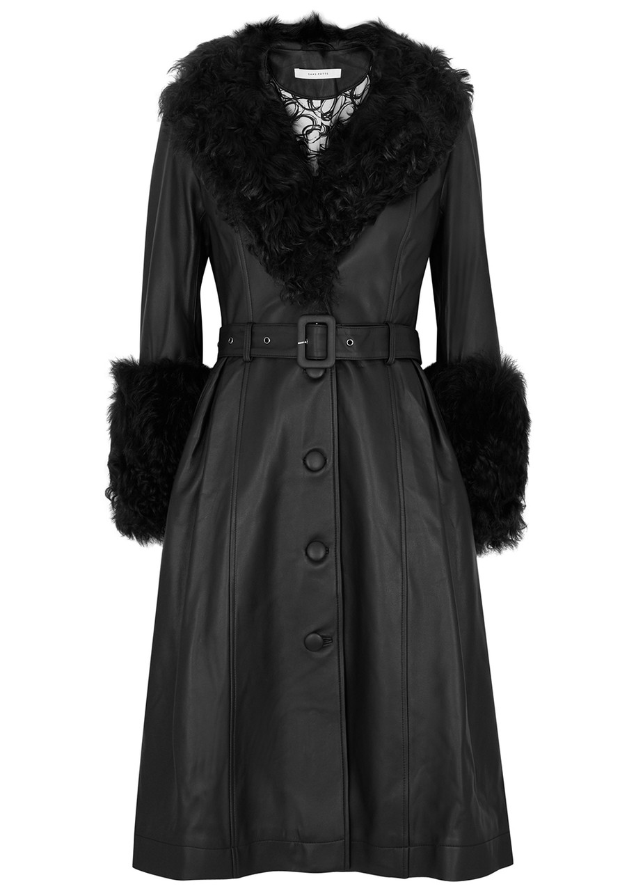 Saks Potts Foxy Shearling-trimmed Leather Coat - Black - 1