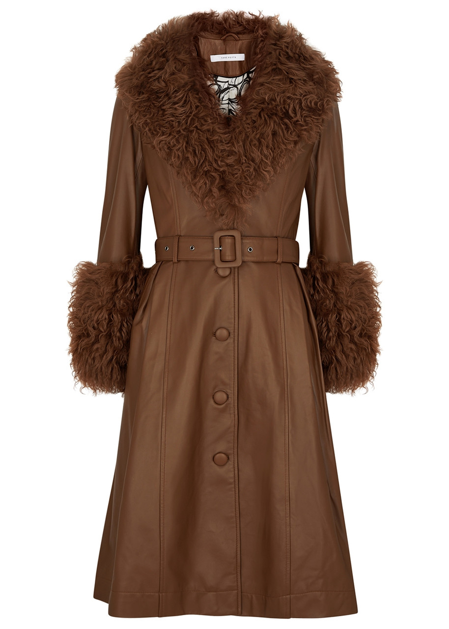 Saks Potts Foxy Shearling-trimmed Leather Coat - Brown - 2