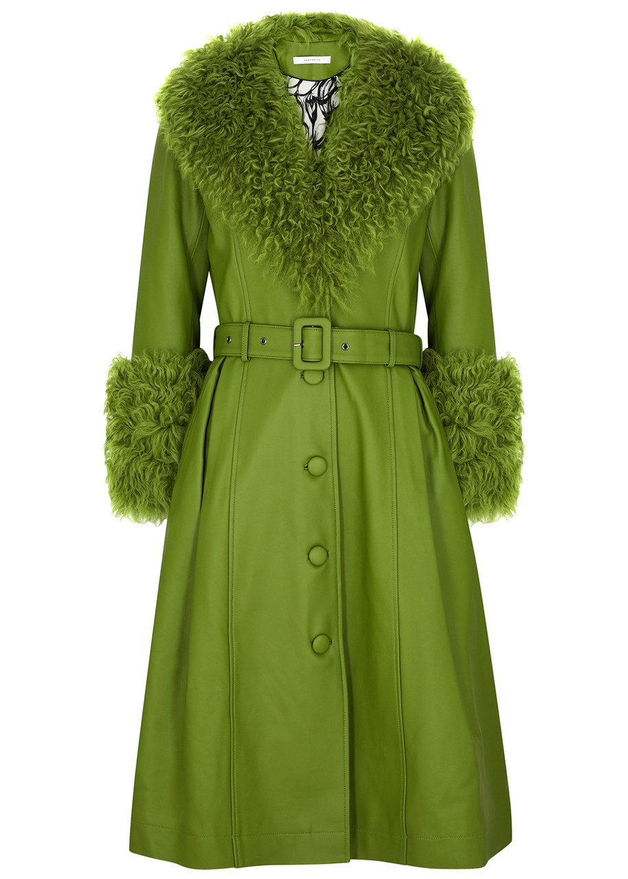 Saks Potts Foxy Shearling-trimmed Leather Coat - Green - 3