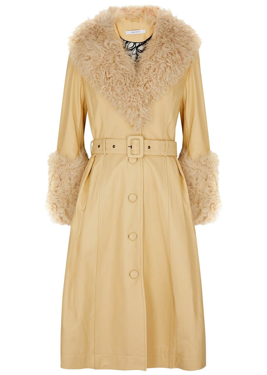 Saks Potts Foxy Shearling-trimmed Leather Coat - Yellow - 3