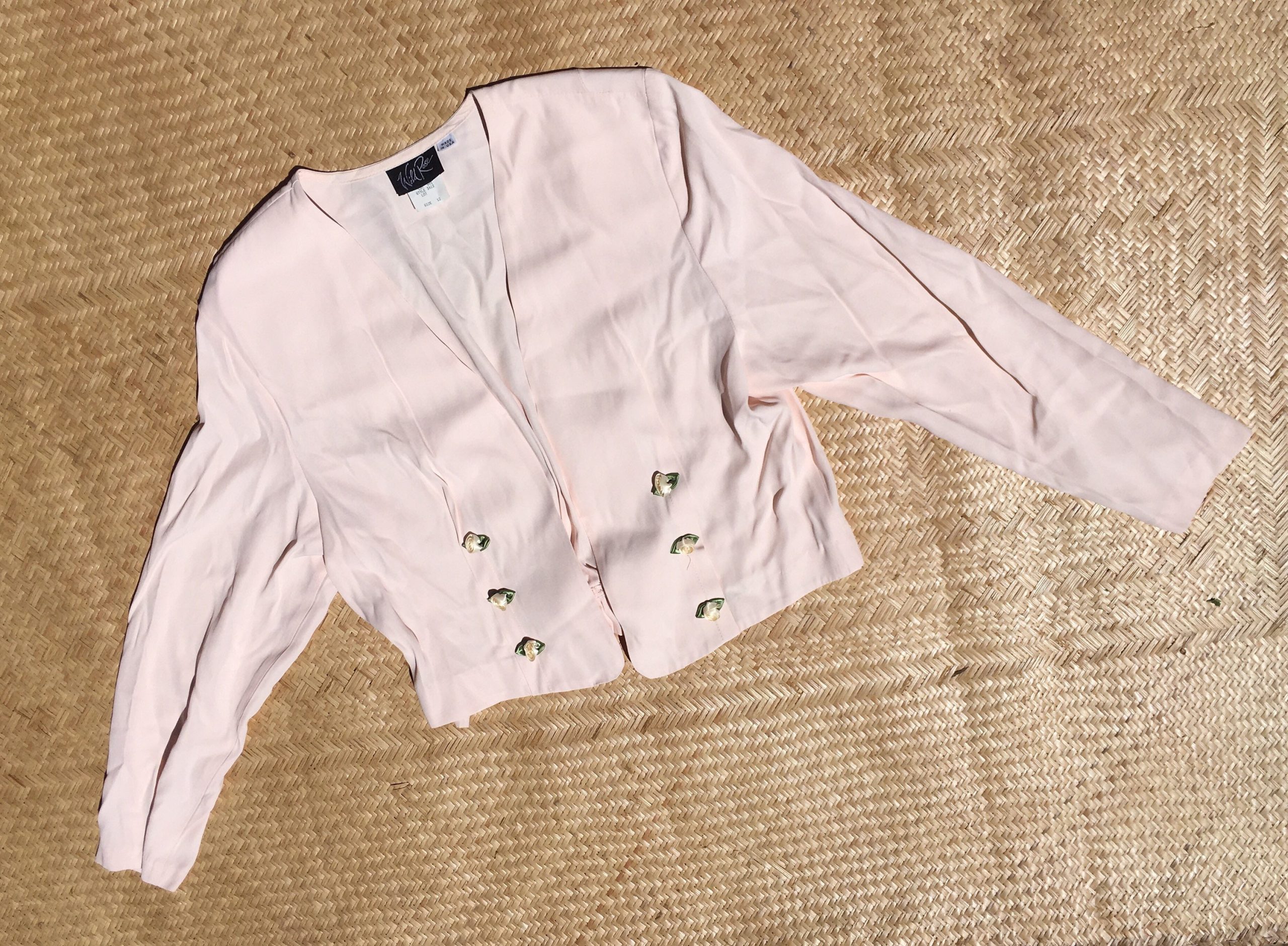 Sale Cropped Silky Blazer Jacket Blush Pink Pastel S M Size Small Medium Made USA Crop Top Blouse Rayon Acetate 80S 90S 1980S 1990S