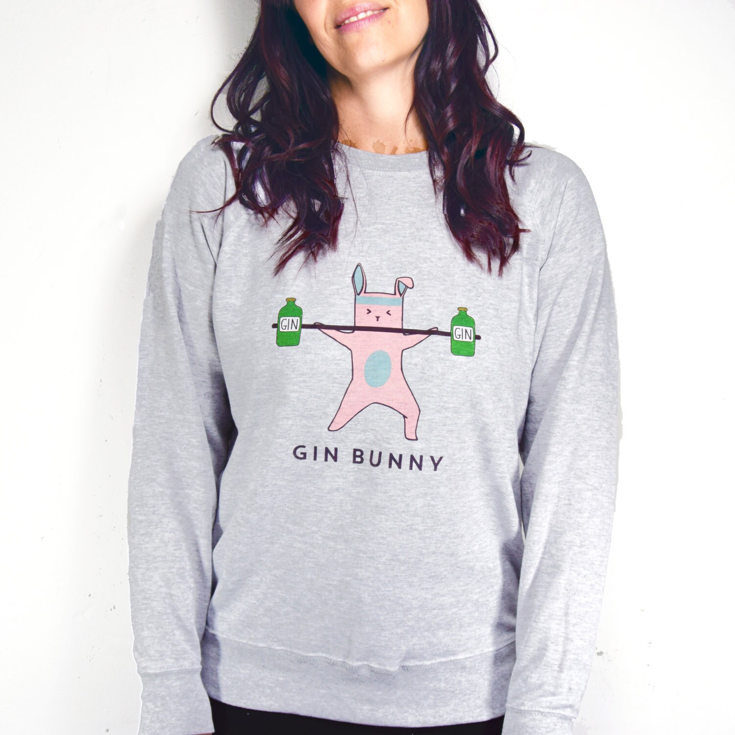 Sale Gin Bunny Womens Sweatshirt, Activewear, Gym & Tonic, Gift, Clothing, Sweater, Sweater