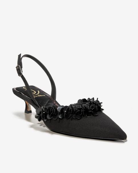 Sam Edelman - Black - Embellished Slingback Kitten Heel - 6.0