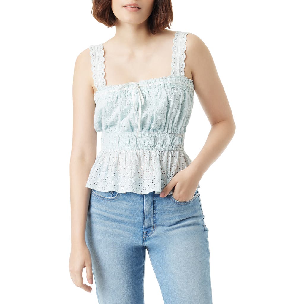 Sam Edelman Doria Embroidered Eyelet Cotton Peplum Top in Pastel Blue at Nordstrom, Size X-Small