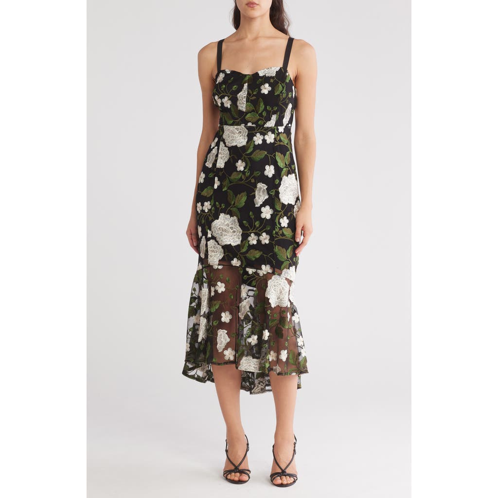 Sam Edelman Embroidered Flower Mermaid Skirt Midi Dress in White/Loden at Nordstrom Rack, Size 6