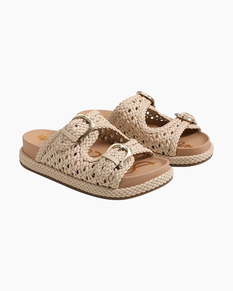 Sam Edelman Reid Buckle Platform Sandals in Linen Woven Leather