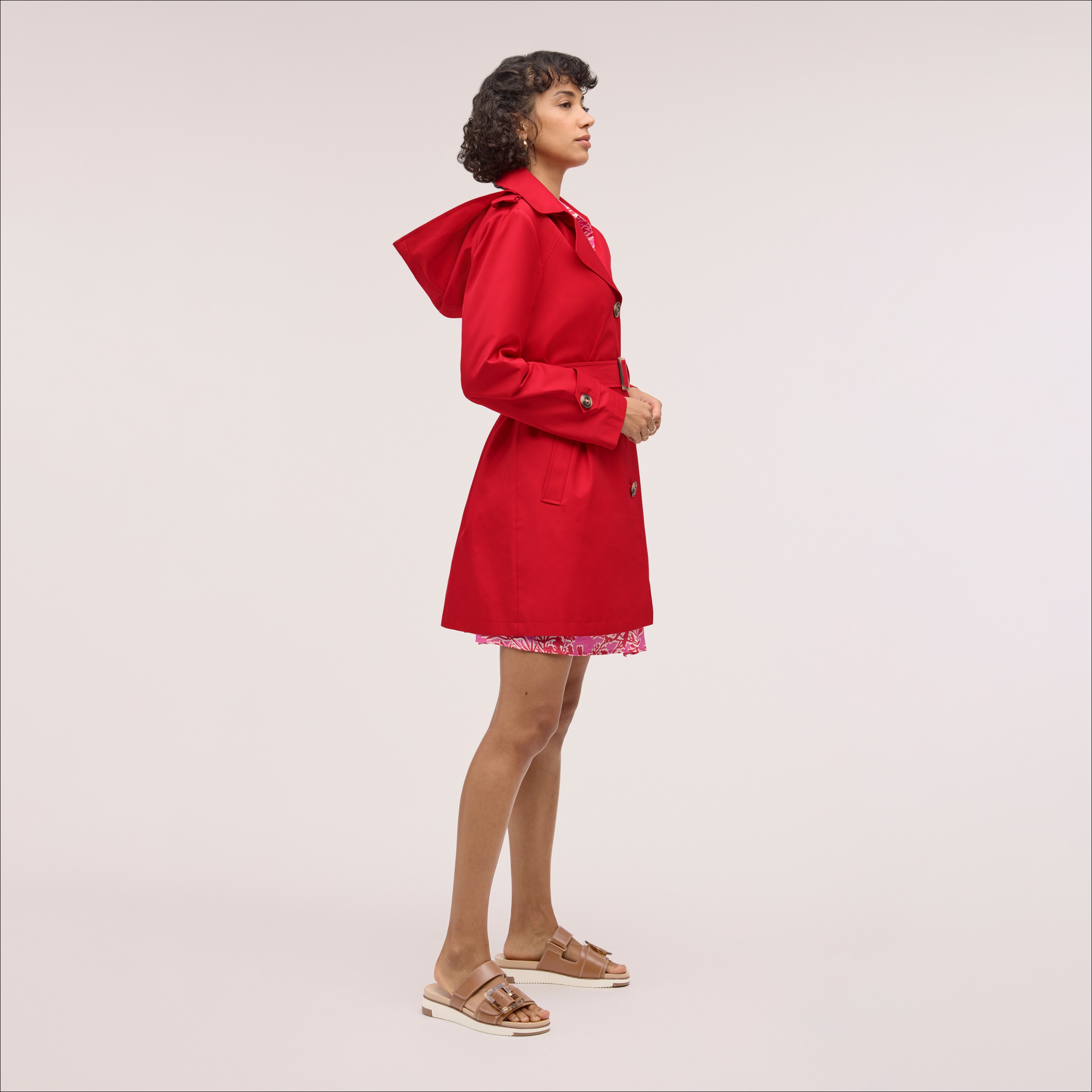 Sam Edelman Single Breasted Hooded Trench Coat Poppy Red