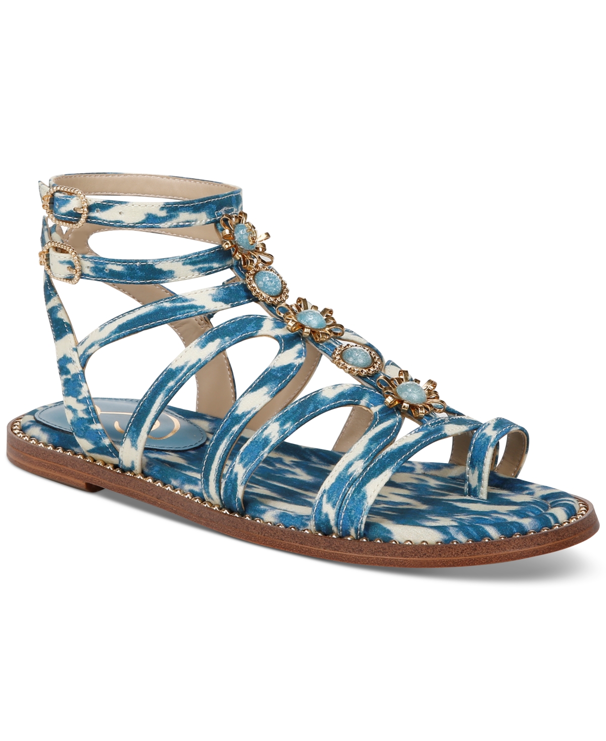 Sam Edelman Tianna Embellished Strappy Gladiator Flat Sandals - Blue Lapis Multi