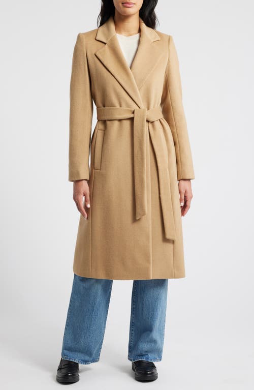 Sam Edelman Tie Belt Wool Blend Wrap Coat in Camel Beige at Nordstrom, Size 10