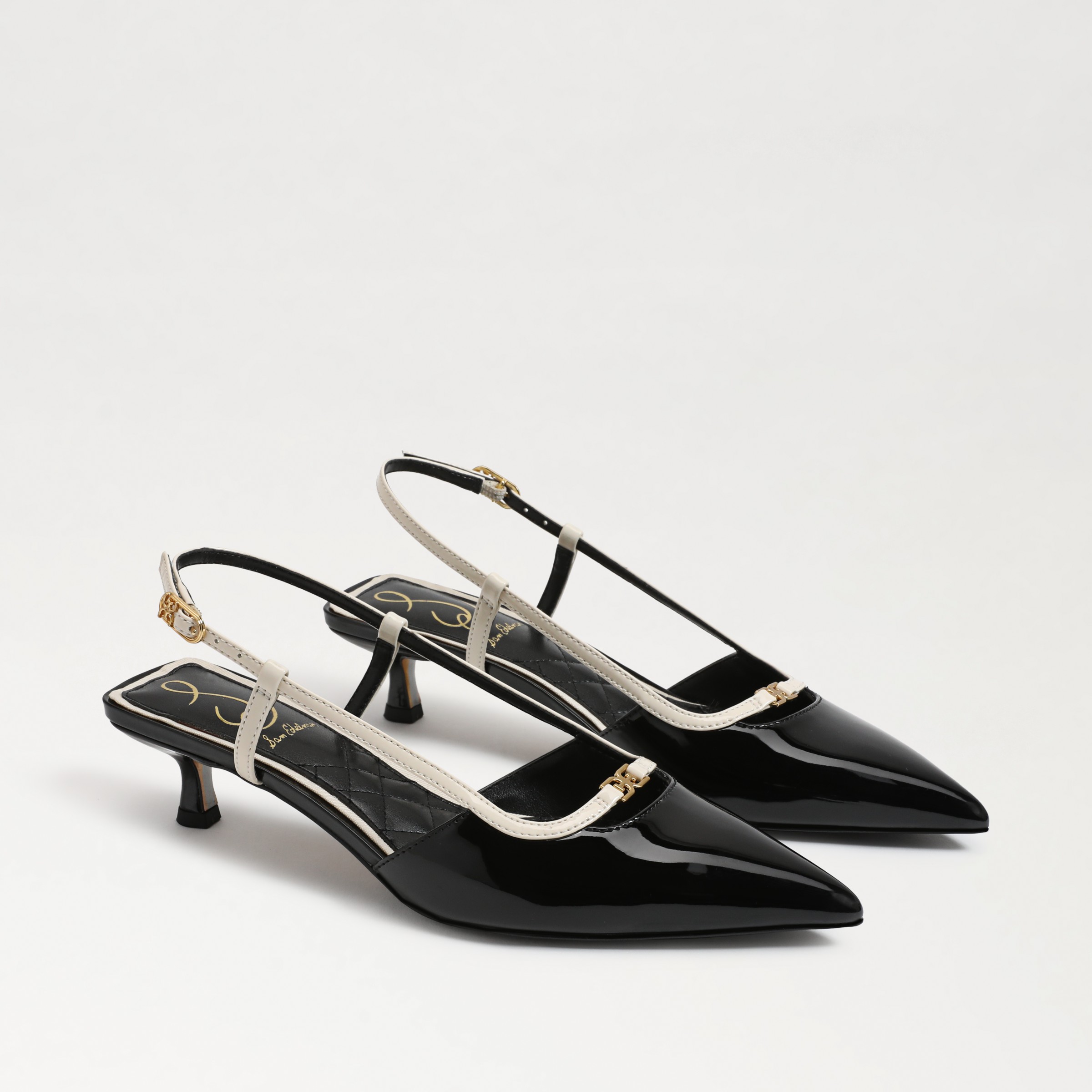 Sam Edelman Toni Slingback Kitten Heel Black/Alpine White Patent