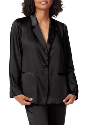 Sam Edelman Women's Lyra Satin Blazer, Black, Small