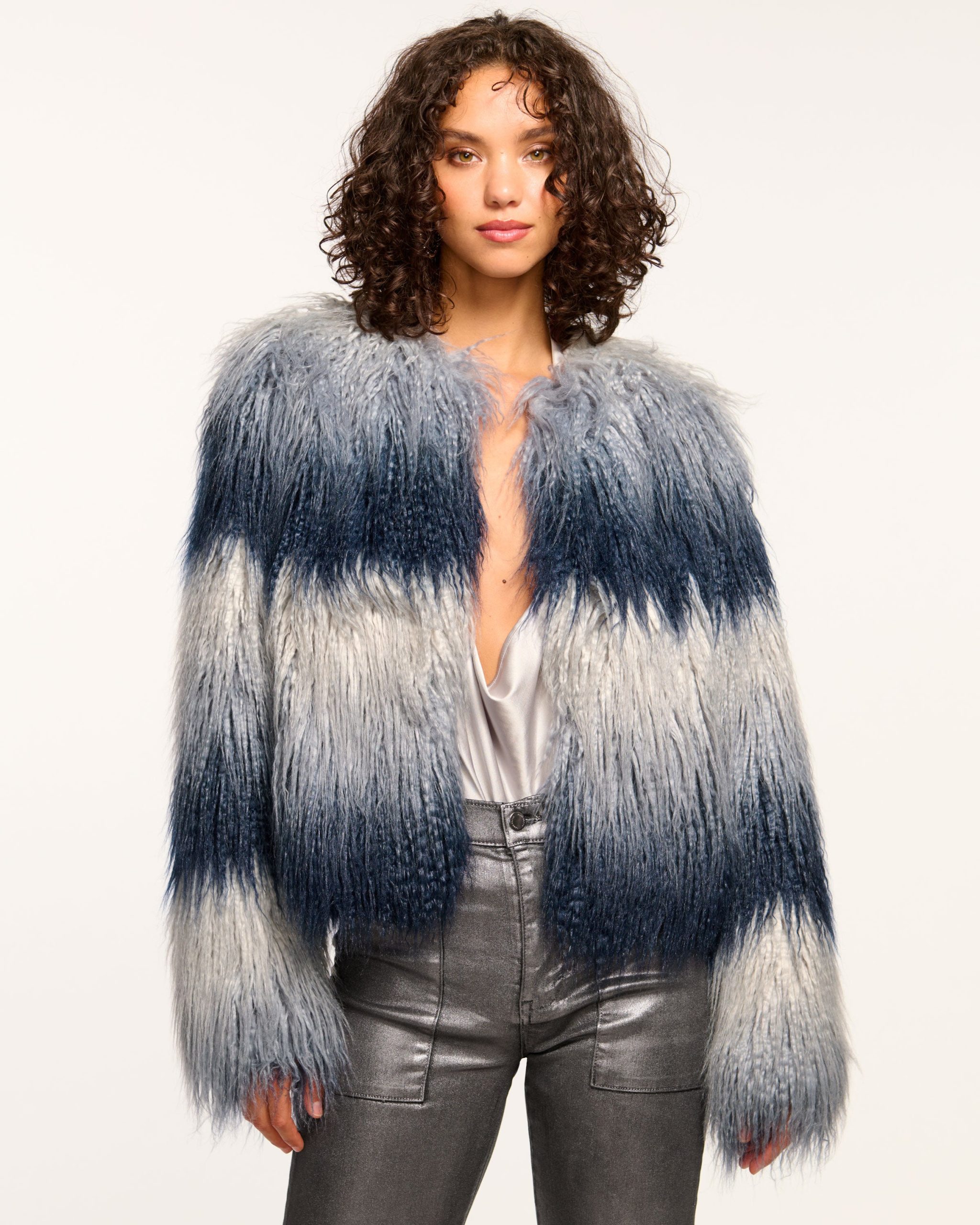 Samuel Faux Fur Coat in Navy Ombre