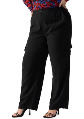 Sanctuary Women's Plus Size Modern Wide Leg Cargo Pants, Black, 14W