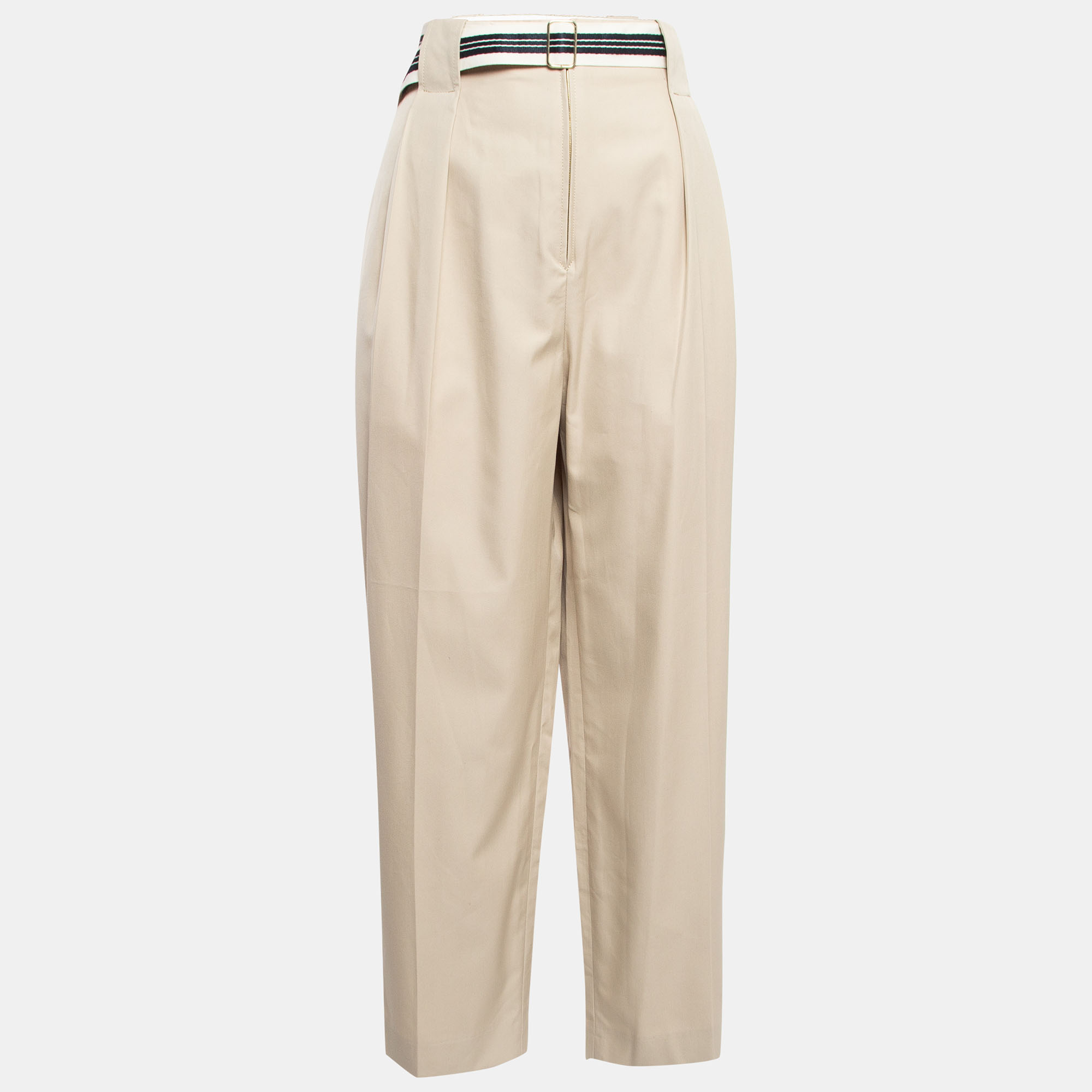 Sandro Beige Cotton Belted Wide-Leg Trousers L