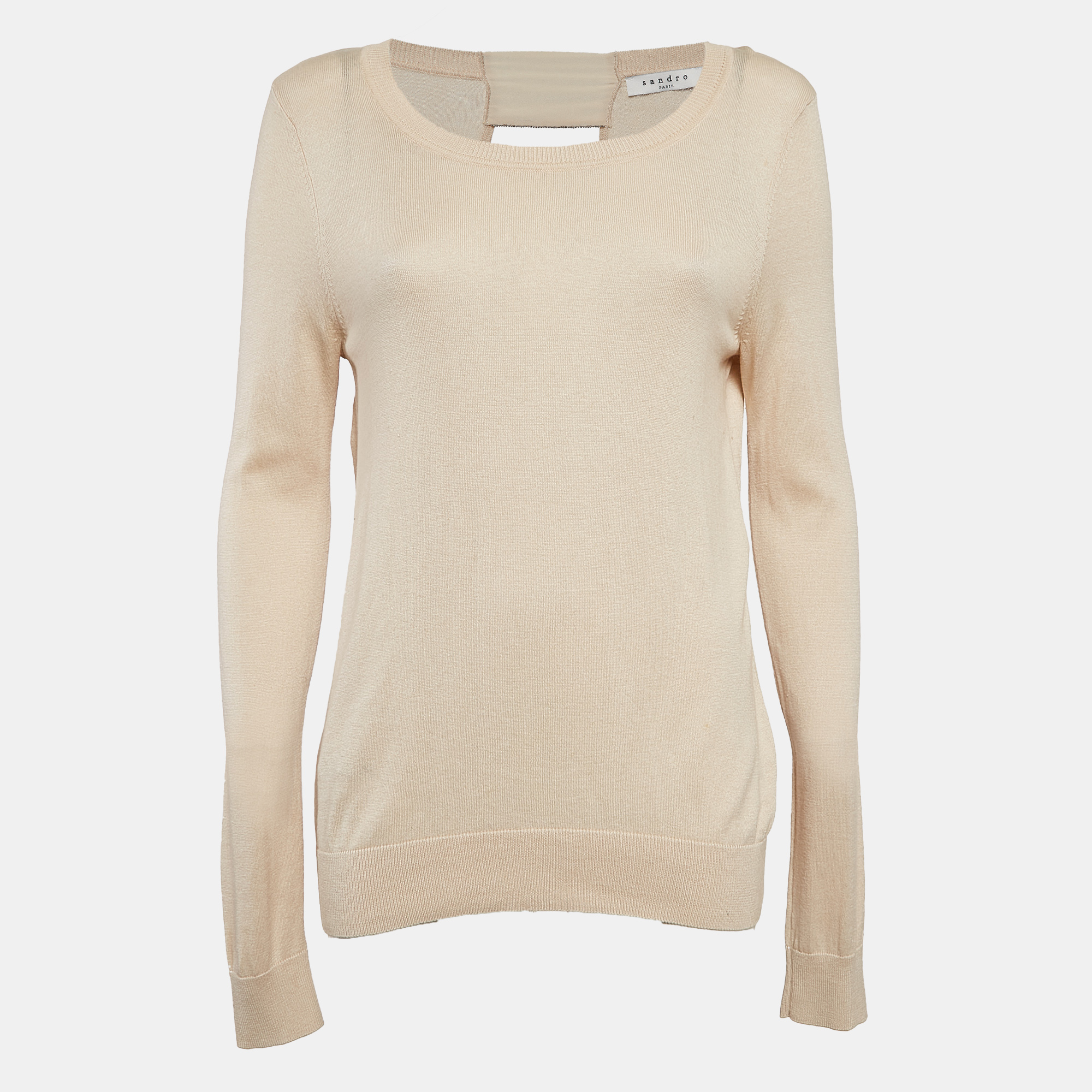 Sandro Beige Knit Cut-Out Detail Sweatshirt M