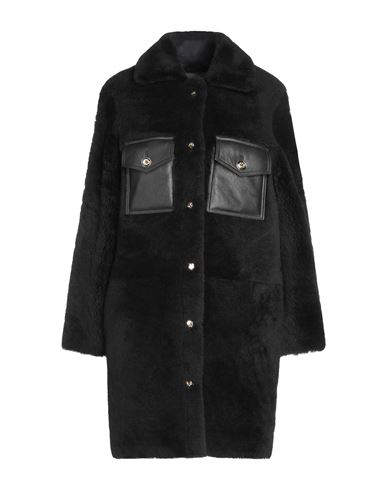 Sandro Woman Coat Black Size 0 Shearling, Zamak