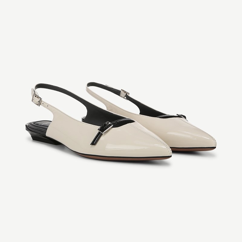 Sarto By Franco Sarto Sarto Emma Mary Jane Slingback Shoes (Vanilla White Patent Leather) 9.5 M Pointed Toe, Buckle Closure