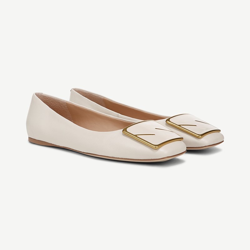 Sarto By Franco Sarto Sarto Flexa Amaya 3 Ballet Flat Shoes (Panna White Leather) 5.0 M Slip On Fit, Square Toe, Slip-On Fit