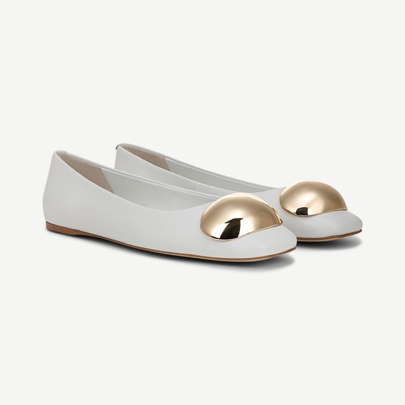 Sarto By Franco Sarto Sarto Flexa Amaya Ballet Flat Shoes (White Leather) 11.0 M Slip On Fit, Square Toe, Slip-On Fit