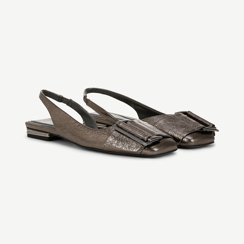 Sarto By Franco Sarto Sarto Tracy Slingback Shoes (Pewter Metallic Leather) 7.5 M Slip On Fit, Square Toe, Slip-On Fit