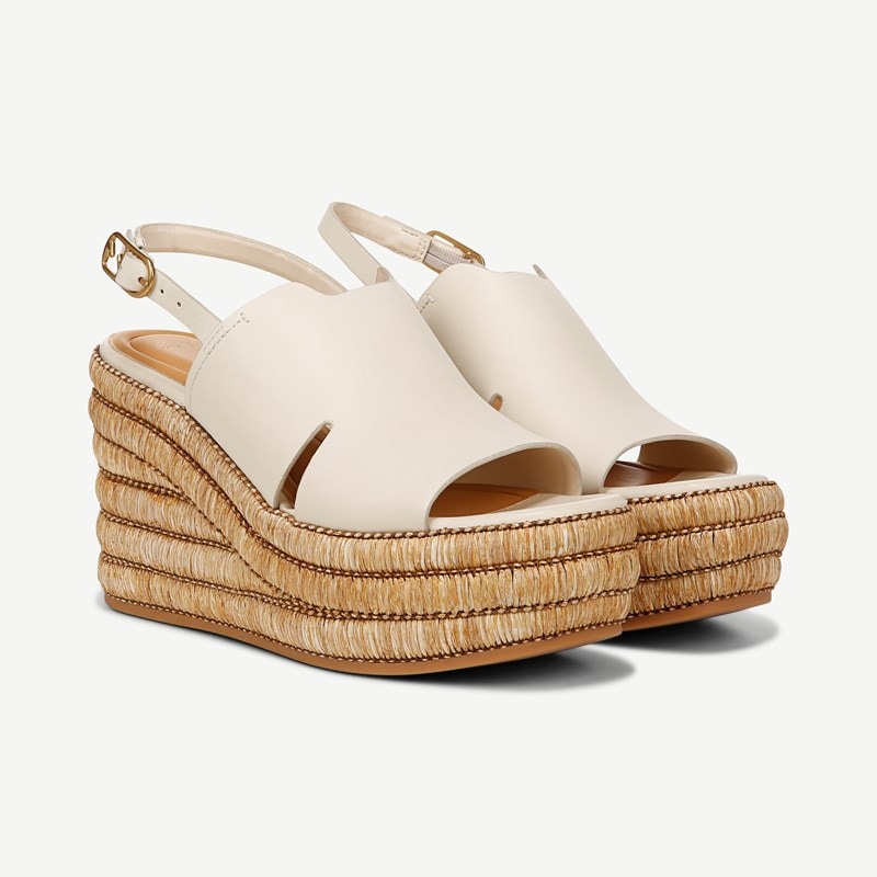 Sarto By Franco Sarto Shoes Sarto Tamryn Platform Espadrille Sandals (Ivory White Faux Leather) 8.5 M Open Toe, Slingback, Wedge Heels