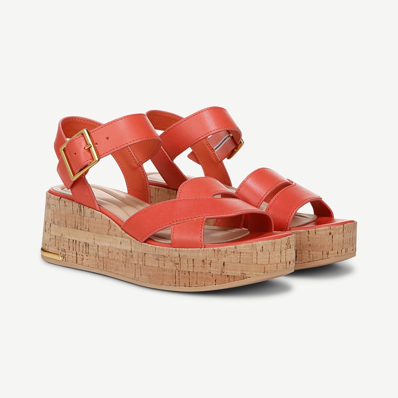 Sarto By Franco Sarto Shoes Sarto Tilly Cork Platform Sandal (Coral Pink Leather) 11.0 M Open Toe, Buckle Closure