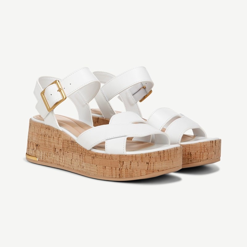 Sarto By Franco Sarto Shoes Sarto Tilly Cork Platform Sandal (White Leather) 6.5 M Open Toe, Buckle Closure