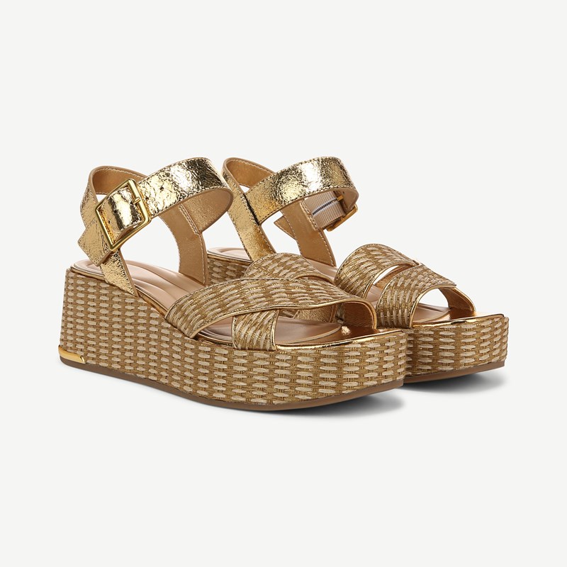 Sarto By Franco Sarto Shoes Sarto Tilly Fabric Platform Sandal (Gold Leather/fabric) 6.0 M Round Toe, Buckle Closure