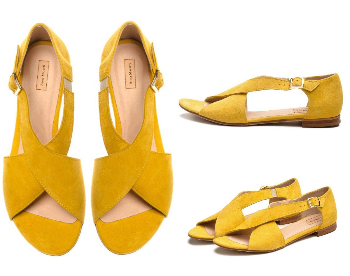 Sati -Leather Sandals, Slingback Strap Sandals, Flat Sandals, White Sandals, Women Sandals, Yellow Shoes, Summer Shoes, Women Summer Shoes, Handmade