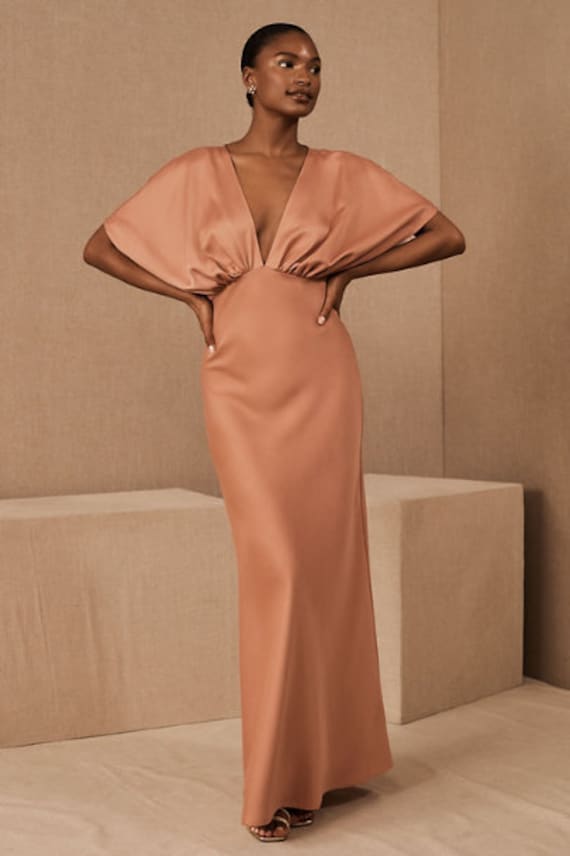 Satin Bridesmaid Dress, Slip Wedding Dresses, Long Spaghetti Halter Neck Dress