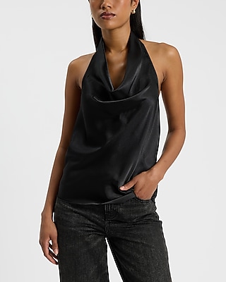 Satin Halter Cowl Neck Tank