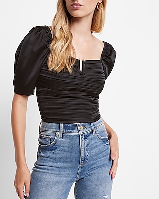 Satin Ruched V-Bar Crop Top