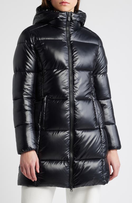 Save The Duck Ines Water Repellent Hooded Quilted Longline Puffer Coat in Black at Nordstrom, Size 00