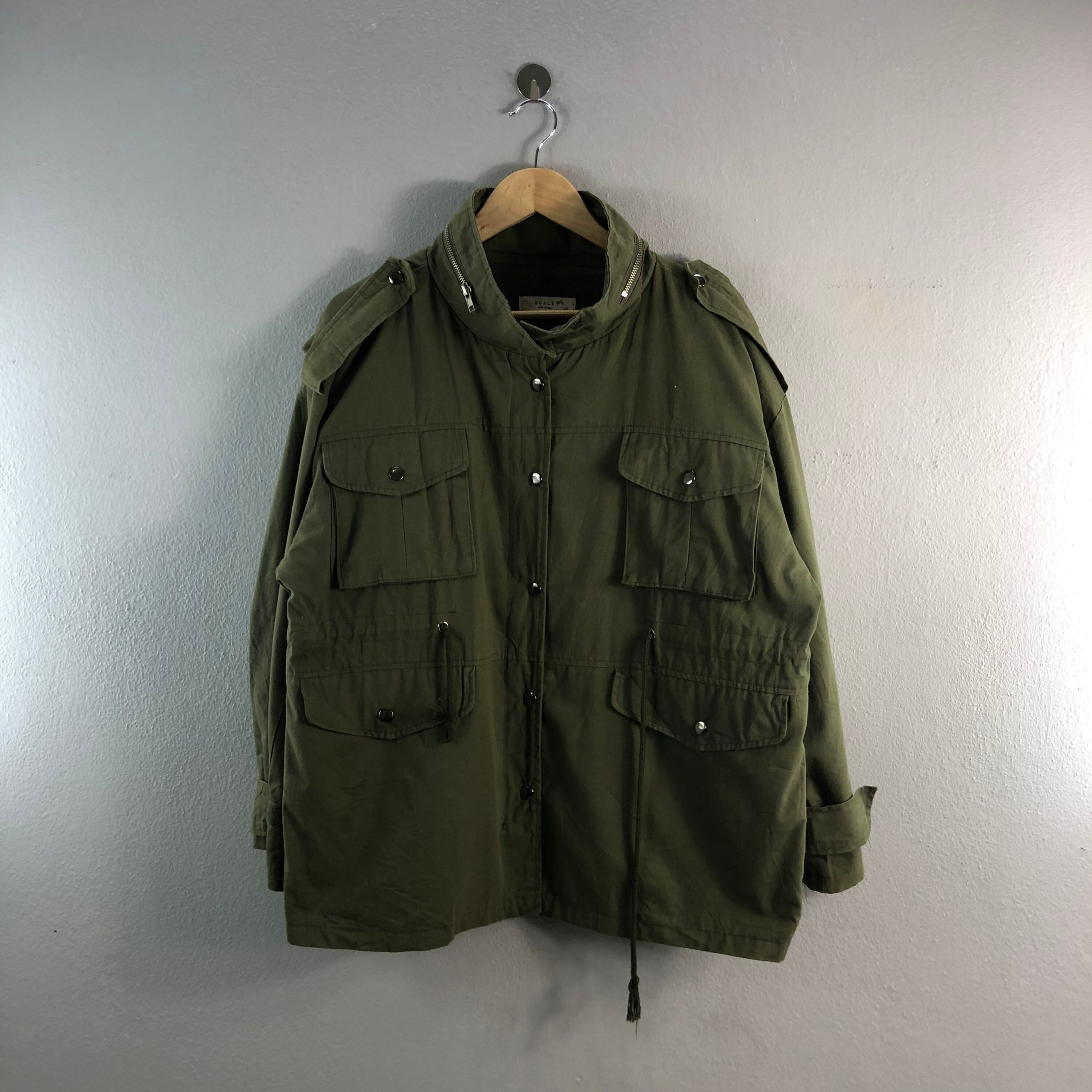 Scale Multipocket Army Design Casual M65 Style Military Utility Oversized Field Hoddie 1990S Parka Bombers Windbreaker Jacket Green Medium