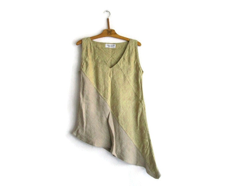 Scandinavian Design Iwona Hesslind Vintage Beige Natural Linen Blouse . Loose Top Tunic Summer Women's Size M Medium