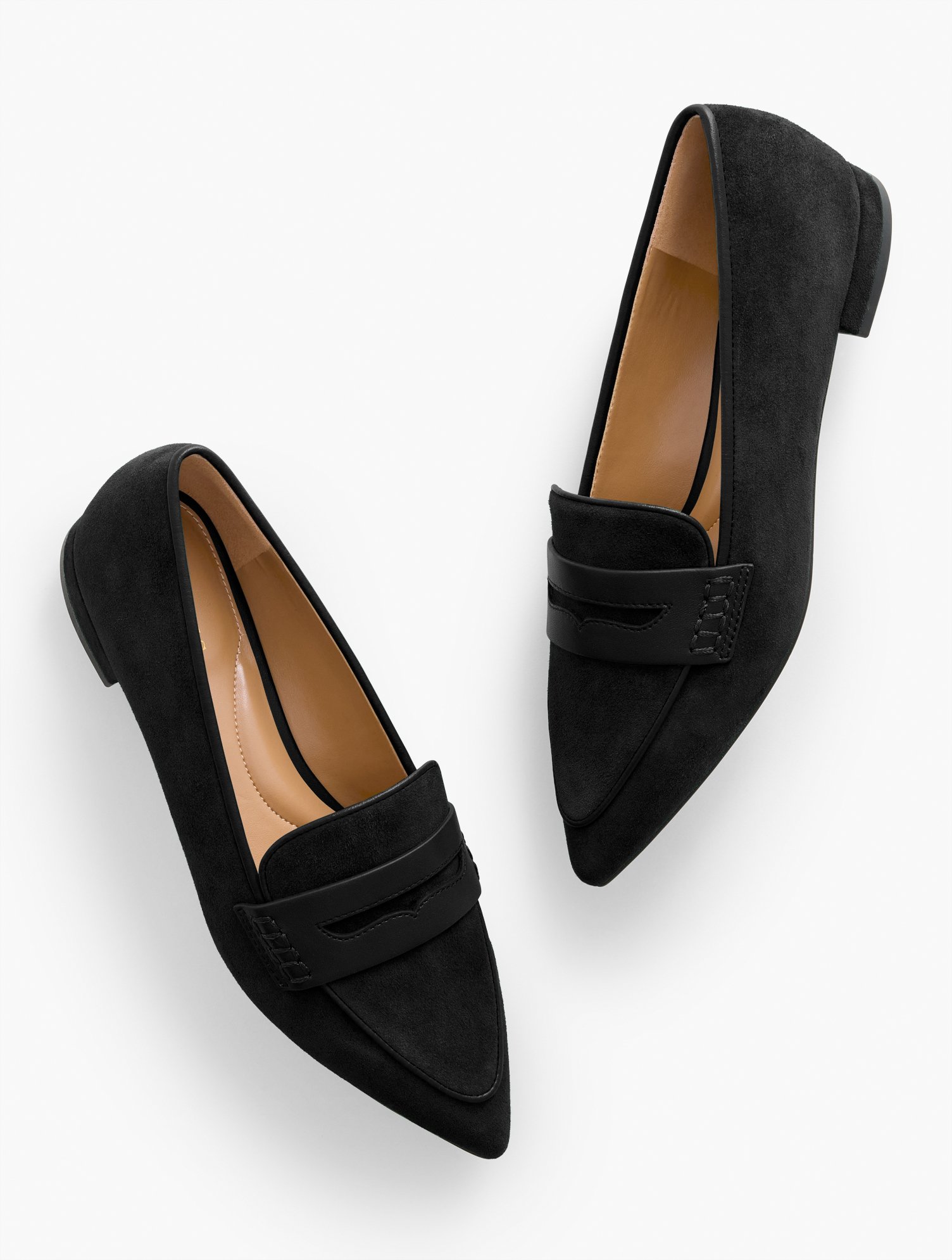 Scarlet Pointed Toe Suede Loafers - Black - 5M Talbots