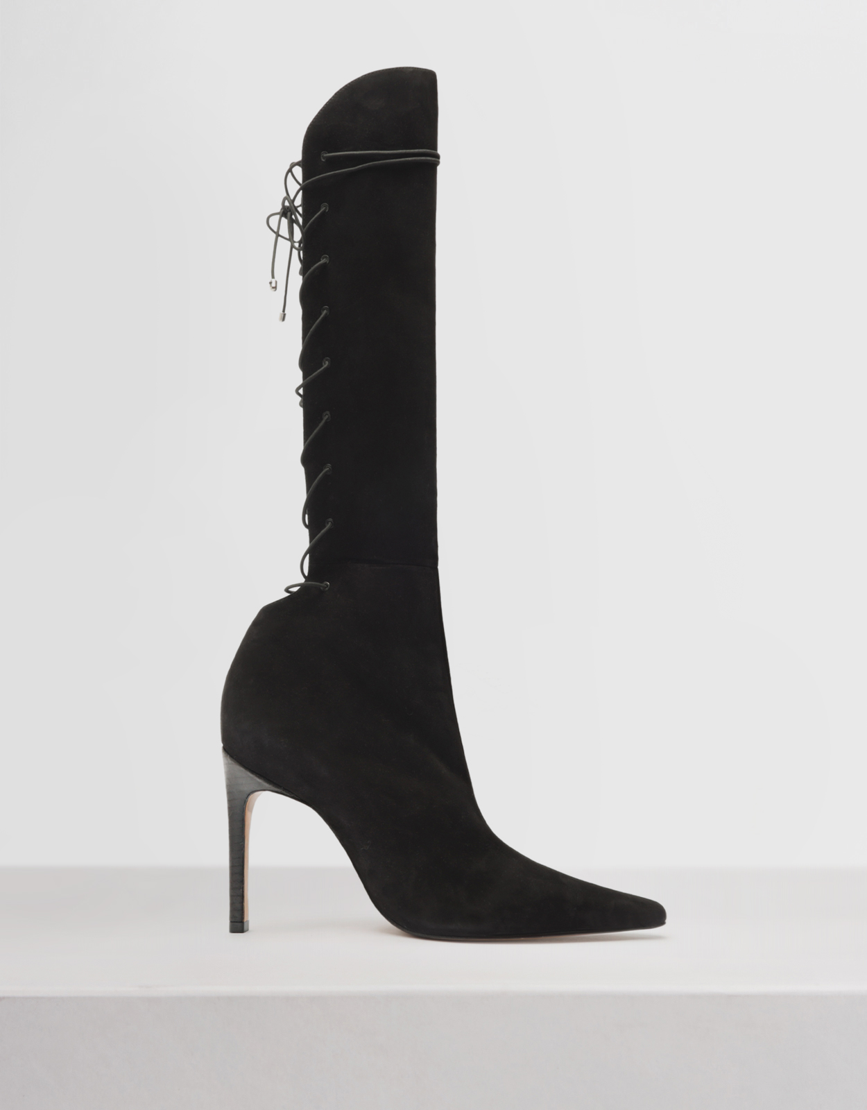 Schutz Gwen Suede Pointed Toe Lace-Up High-Heeled Knee Boots - 6