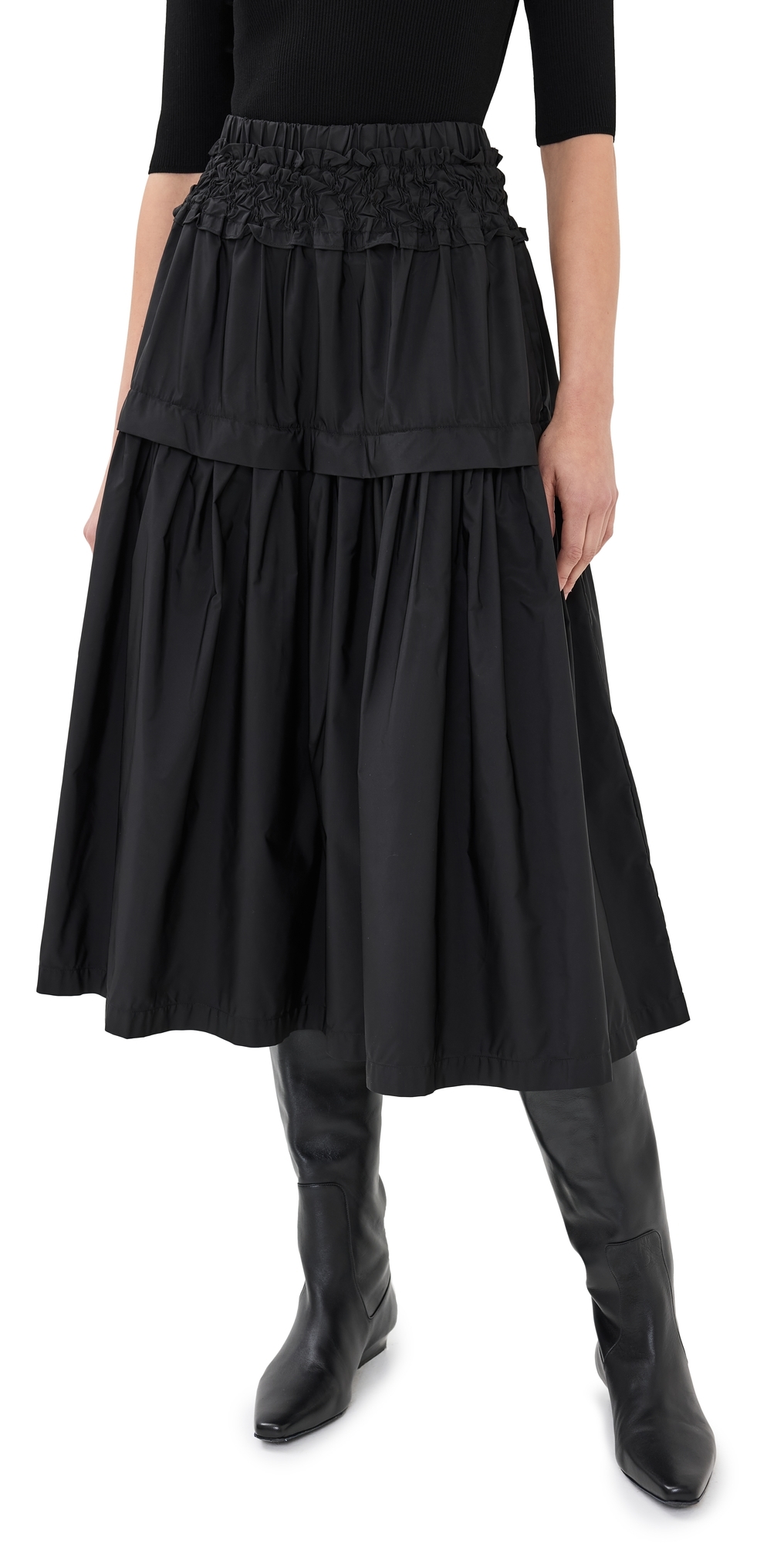 Sea Belen Taffeta Smocked Tiered Skirt Black S