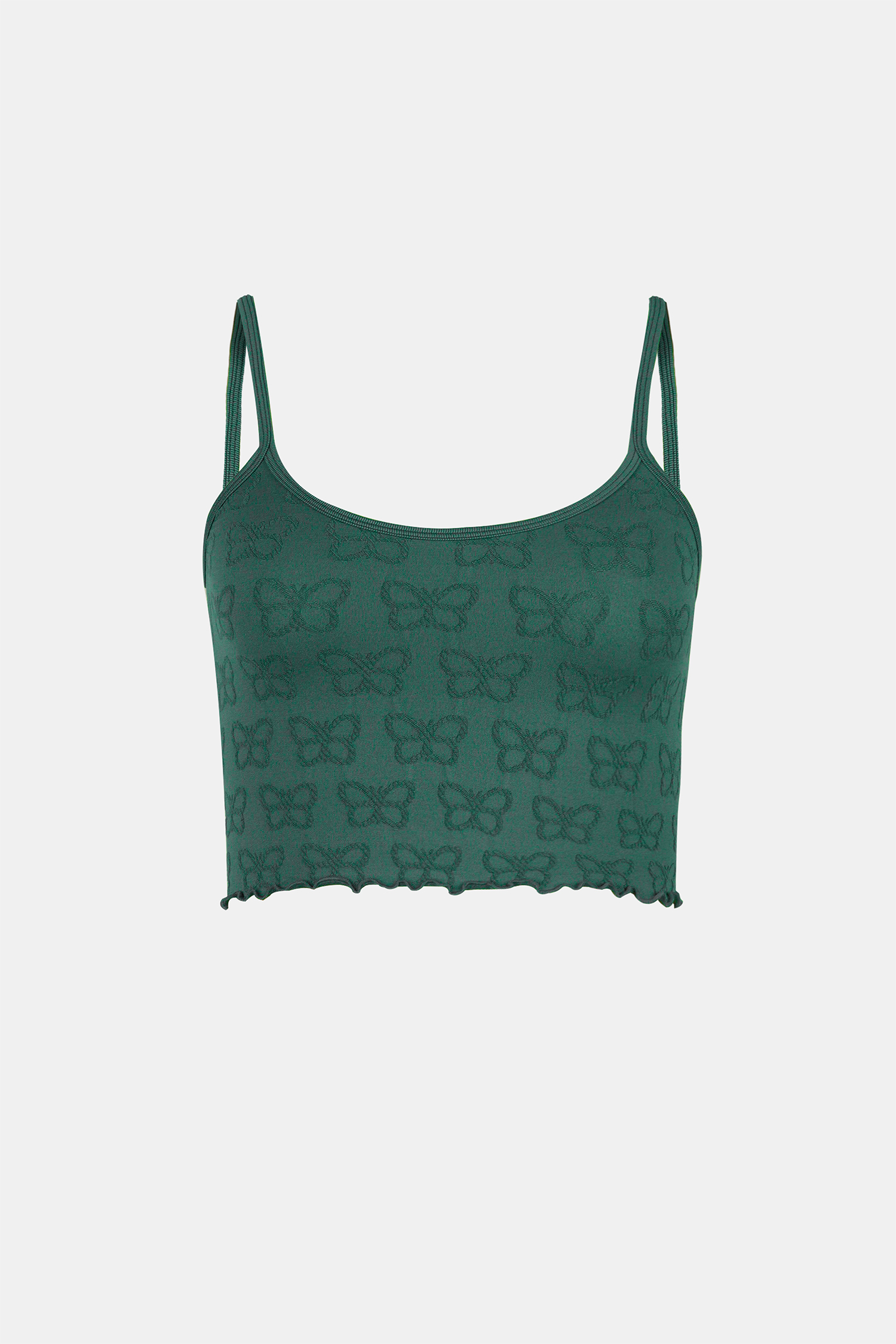 Seamless Green Butterfly Sleeveless Scoop Neck Crop Top - M