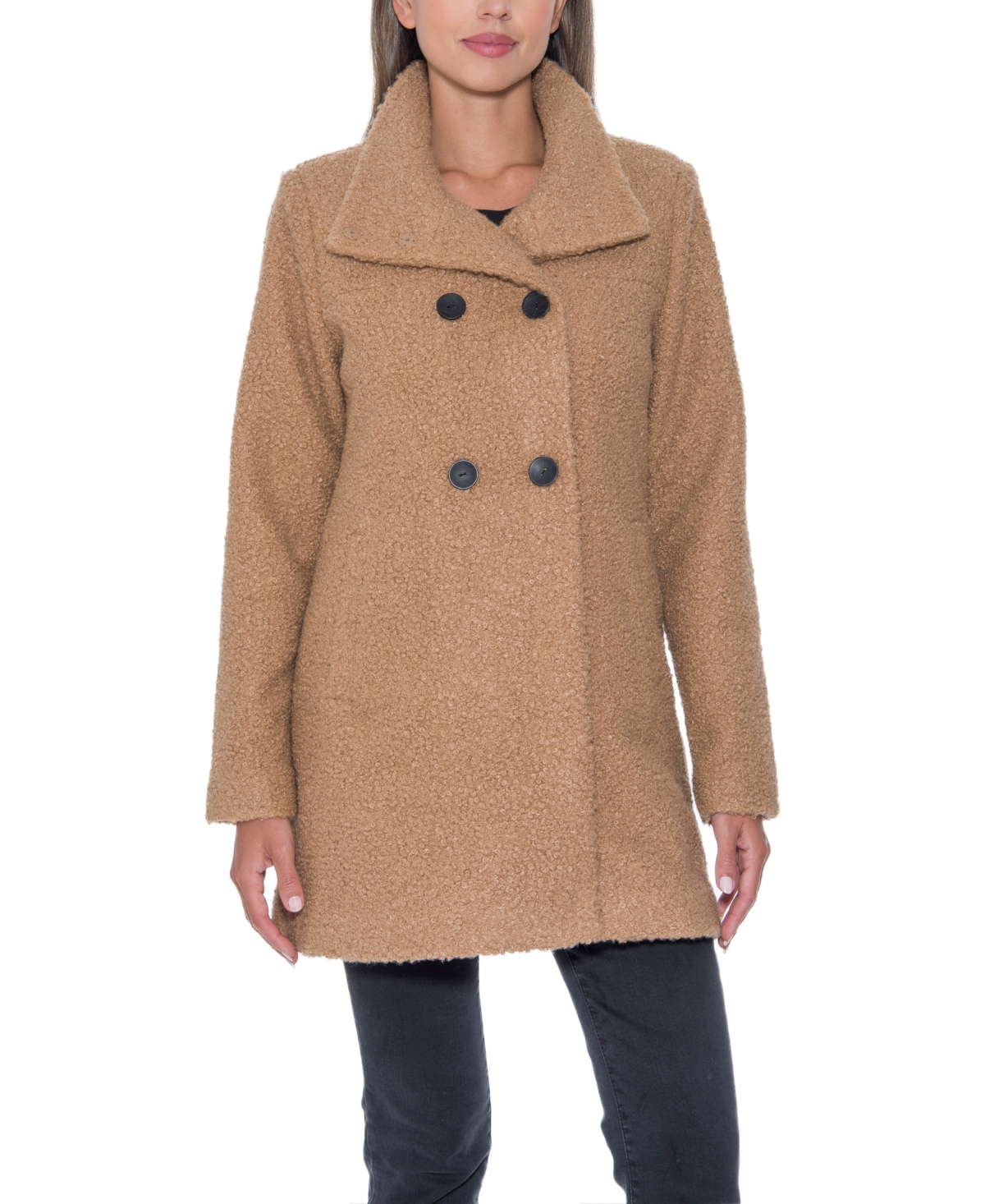 Sebby Collection Women's Boucle Double Breasted Walking Coat - Camel