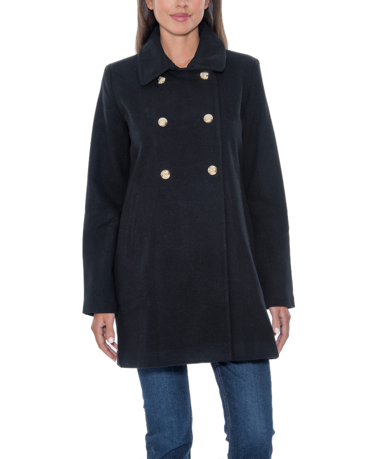 Sebby Collection Women's Double Breasted Military Walking Coat - Black